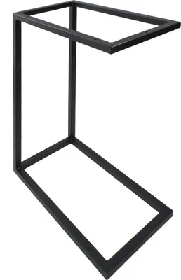 A black metal frame for a C-shaped side table, shown against a white background.