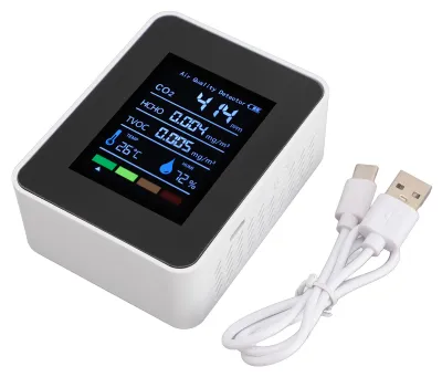 Immagine prodotto di Rilevatore portatile della qualità dell'aria, CO2, TVOC, HCHO, umidità, temperatura, 5 in 1, misuratore multifunzionale per interni, bianco