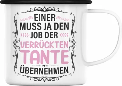 Produktbild von Trendation - Verrückte Tante Geschenk Emaille Tasse Lustig Spruch (Schwarz)