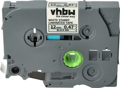 Produktbild von vhbw Schriftband-Kassette kompatibel mit Brother PT 2470, 2460, 2450CC, 2450DX Etiketten-Drucker 8m x 12mm Schwarz auf Weiss (Glitter), Laminiert