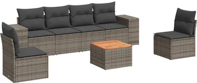Produktbild von vidaXL 7-tlg. Garten-Sofagarnitur mit Kissen Grau Poly Rattan