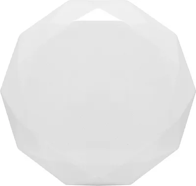 A white, faceted, geometric light fixture is shown against a white background.