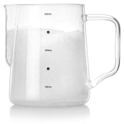 Productafbeelding van INF Glazen kannetje voor latte art, 500 ml, met maatbeker – hittebestendig