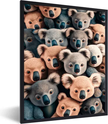 Produktbild von MuchoWow® Gerahmtes Poster Koala - Tiere - Muster - Grau - Braun - Kinder 60x80 cm - Poster mit Schwarzem Bilderrahmen Wandposter Rahmen Foto Bilder - Premium - Wanddeko Wohnzimmer