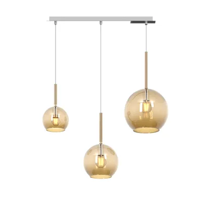 Obrázek produktu pro Suspension Contemp. Rect. Future Metal Chrome Glass Amber 3 světla E27