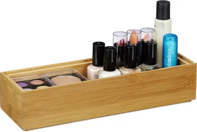 Productafbeelding van Bamboe organizer - Stapelbaar - Natuurlijke look - Opbergbox voor keuken of werkkamer - 5 x 23 x 7,5 cm - Naturel