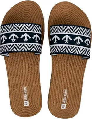 Produktbild von Robin Ruth Damen Slipper Sandale mit flacher Sohle - Badeschuhe Badelatsche in Braun-Weiß Größe 42/43