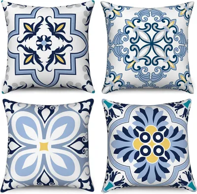 Obrázok produktu pre Obliečky na vankúše sada 4 ks, 50x50 cm, modrá a žltá, pre pohovku
