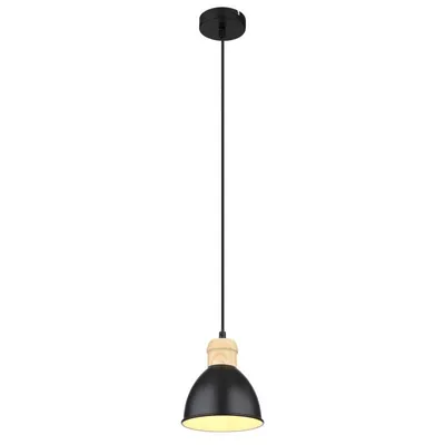Image de Suspension, métal, noir, aspect bois, D 15 cm