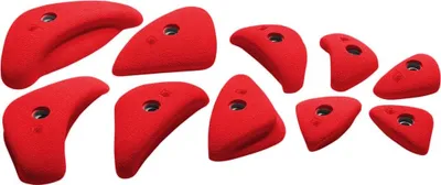 Set von roten L-Klettergriffen "Holds Set 4 edges" von Ocun; geeignet für Kletterwandbau.