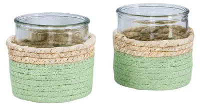 Produktbild von 2er Set Glas Windlicht H10cm Natur Grün Teelichthalter