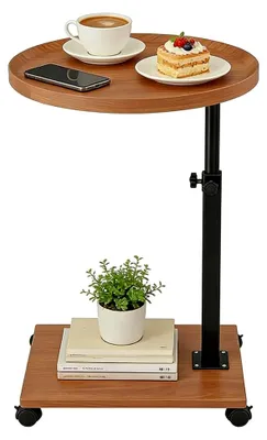 Produktbild von Beistelltisch mit Rollen, 360° drehbar und höhenverstellbar, C-Form, kleiner Sofatisch für Wohnzimmer, Schlafzimmer und Bett