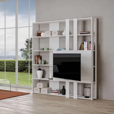 Immagine prodotto di Libreria Moderna 5 Ripiani con Pannello per TV 178x36x204 cm in nobilitato Bianco