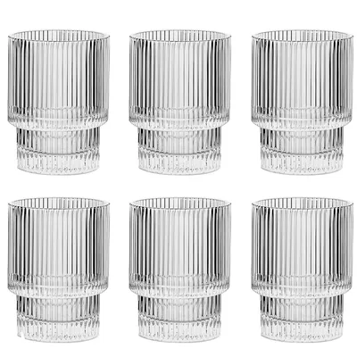 Produktbild von 6-teiliges Riffelglas-Set 200 ml – Vintage-Design im Origami-Stil – Stapelbare Gläser für Whisky, Espresso, Geschenkidee