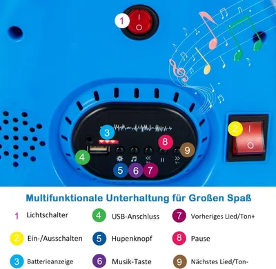 Immagine prodotto di Autoscontro per bambini 6V, rotazione di 360 gradi, con musica e luci LED colorate blu