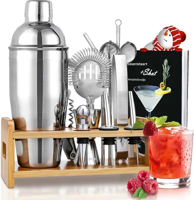 Produktbild von Cocktail Set 15-teilig, Spülmaschinenfest, Bambus-Ständer Schwarz