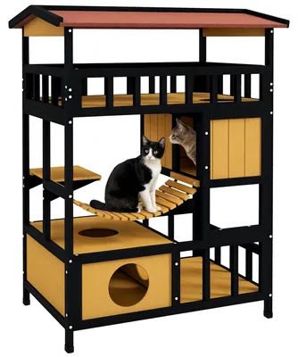 Productafbeelding van Kattenhuis, interactieve functies, robuuste constructie, natuurhout, 84x60x116 cm