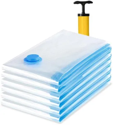 Produktbild von Ibenzoa® Vakuumbeutel-Set – 5× 80×60 cm, transparent, PA+PE, mit Handpumpe und Turboventil, wiederverwendbar, platzsparend für Kleidung & Bettdecken