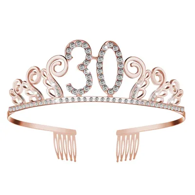Produktbild von Happy-Birthday-Design zum 30. Geburtstag, Rosagold, mit Kristallen, Tiara-Krone