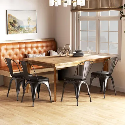 Produktbild von Stapelbarer Stuhl - Esstischstuhl - Bistrostuhl - Küchenstuhl - Caféstuhl - Metallgestell - Sitzfläche mit Kunstlederbezug
