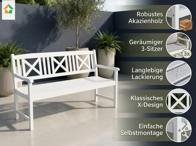 Produktbild von 30% RABATT 3-Sitzer Gartenbank aus Akazienholz - Weiß