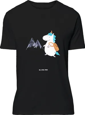 Produktbild von Mr. & Mrs. Panda Tshirt Einhorn Bergsteiger - Schwarz - Geschenk, Shirt Große Größen, T-Shirt, Unicorn, Einhörner, Abenteuer, Urlaub, Reisen, Oversize, Lustiges