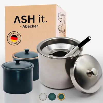 Produktbild von Aschenbecher mit Deckel für draussen & drinnen Aus feuerfestem Edelstahl für Zuhause, Gastronomie, Büro, Outdoor