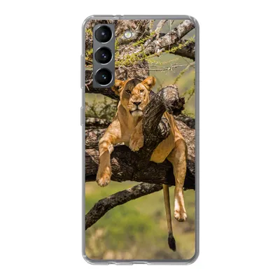 Produktbild von MuchoWow® Handyhülle Schutzhülle Hülle für Samsung Galaxy S21 Löwe - Baum - Braun Silikon Softcase Handy Hülle - Softcase