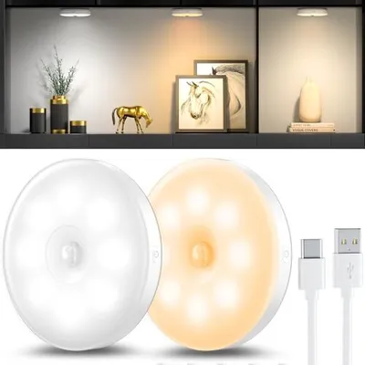 Produktbild von DAPHMEU Night Light-Bewegungssensor, dreifarbige USB-wiederaufladbare LED-Licht, Schrankbeleuchtung, Sensor in der Innenreppe Schlafzimmer, Küche, Kin