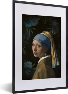 Produktbild von MuchoWow® MuchoWow® Gerahmtes Poster Das Mädchen mit dem Perlenohrring - Johannes Vermeer - Blumen 40x60 cm - Poster mit zchwarzem Bilderrahmen - Poster in Rahmen