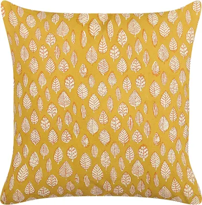 Produktbild von BELIANI Dekokissen Senfgelb Baumwolle 45 x 45 cm Bezug mit Füllung Reißverschluss Blättermuster Klassisch Sofakissen für Wohnzimmer Schlafzimmer