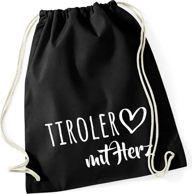 Produktbild von Huuraa Turnbeutel Tiroler mit Herz 12 Liter Black Baumwolle Rucksack Geschenkidee