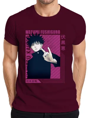 Zdjęcie produktu dla Koszulka męska Jujutsu Kaisen Megumi Fushiguro Anime Aesthetics Gift Vintage, bordowy, M