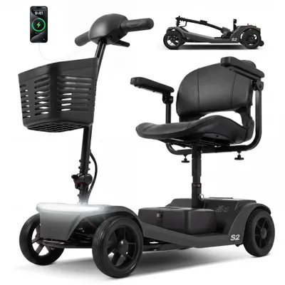 Image de Scooter électrique pour seniors, 4 roues, construction robuste, batterie 12 Ah (autonomie de 15 km), moteur 250 W, confortable et sûr, noir