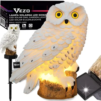 Zdjęcie produktu dla Vezo lampa solarna ogrodowa sowa 30 cm biała dekoracyjna lampka LED na taras balkon do ogrodu zewnętrzna