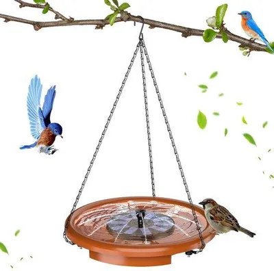 Image de Bain d'oiseaux en plastique pour balcon avec fontaine solaire et mangeoire, diamètre 36 cm