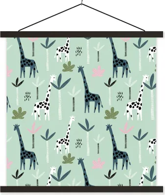 Produktbild von MuchoWow® Textilposter Dschungel - Giraffe - Palme 60x60 cm mit schwarzem Rahmen - Posteraufhänger