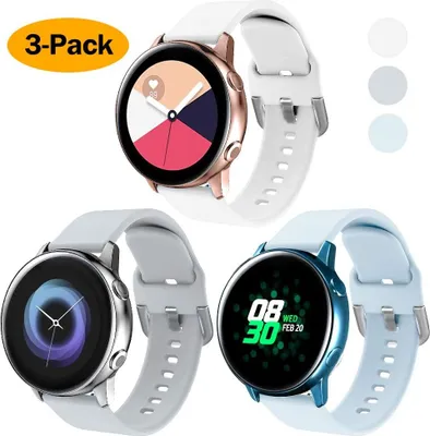 Produktbild von Silikon Armband Kompatibel mit Samsung Galaxy Watch 2 20mm Armband/Active 20mm Armband/Active 2 Armband/Galaxy Watch 20 mm Armband, weiche Silikon Sport Bügel Frauen Männer für Galaxy Watch, Weiß, hellgrau, hellblau, S