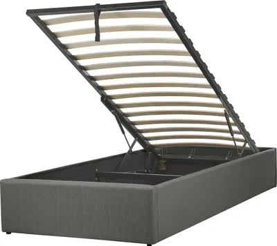 Produktbild von BELIANI Polsterbett Dunkelgrau Stoffbezug mit Lattenrost 90 x 200 cm Hochklappbar Bettkasten Skandi Modern Einzelbett Schlafzimmer Ausstattung