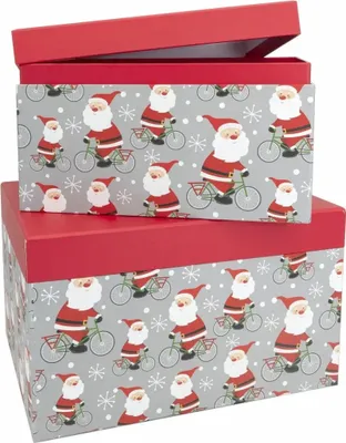 Produktbild von Idena Geschenkboxen Santa auf Fahrrad mehrfarbig 21,5x12x16cm/25x14x19cm 2 Stück