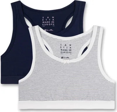 Produktbild von Sanetta Mädchen-Bustier (Doppelpack) off-White und dunkelblau Ringel 140