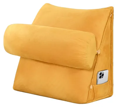 Obrázok produktu pre Opierka na chrbát, nastaviteľné uhly, odnímateľné vankúšiky na podporu krku, žltá farba, rozmer 60x22x50 cm