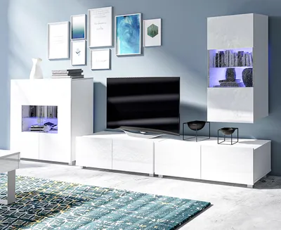 Produktbild von AX LIVING Wohnwand Wohnzimmer Kossana 17 – Modernes Design in Weiß
