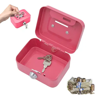 Productafbeelding van Spaarpot - Kleine kluis met sleutelslot - 11,5 x 8,5 x 5 cm - Roze - Kluisje geldkistje sleutelkluisje