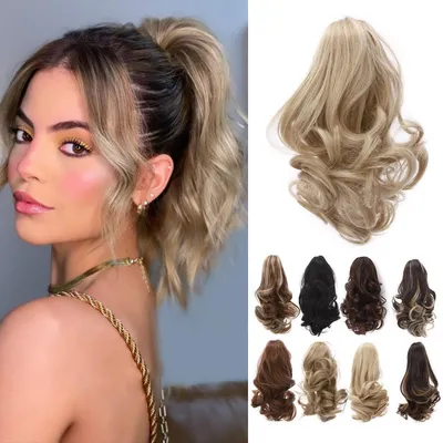 Produktbild von Pferdeschwanz Clip Extensions 30 cm Gewellt Dunkelblond&Bleachblond Synthetik