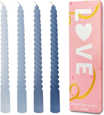 Obrázok produktu pre Špicaté spirálové sviečky, modré, 25,4 cm vysoké, sada 4, bez vône, na svadbu