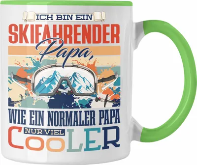 Produktbild von Trendation - Ski-Fahren Papa Tasse Geschenk Vater Geschenkidee zum Vatertag Hobby Ski Fahrender Papa Spruch Lustig (Grün)