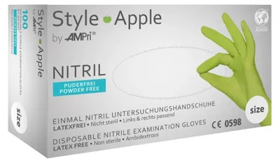 Zdjęcie produktu dla AMPri STYLE APPLE rękawice nitrylowe zielone bezpudrowe 100 szt. rozmiar M