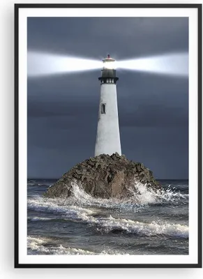Produktbild von Gerahmtes Poster - Schwarzer Rahmen - Leuchtturm Meer - 70x100 cm - Wand Bild - Wanddeko - Wandbilder - Kunstposter - Wandposter - Bilderrahmen - Bilder - Kunstdruck - Wandbild - P2BPA70x100-3550