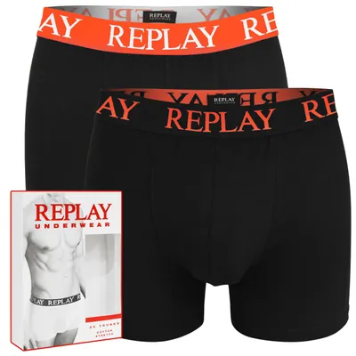 Productafbeelding van REPLAY Heren boxershorts, 2-pack, katoenen ondergoed, zwart-oranje set, maat L